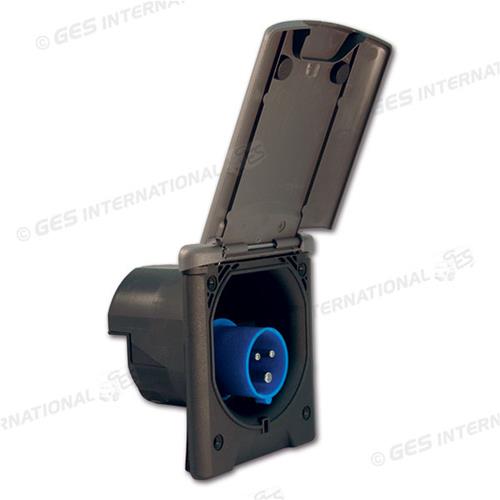 PRESA DI CORRENTE MASCHIO FISSA 230V FORO DIAMETRO 90MM SAGOMATA NERO