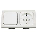 PRESA 230V SCHUKO + INTERRUTTORE + CORNICE SENZA COPERCHIO + SCATOLE PROT. BIANCO