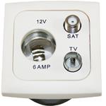 PRESA 12VAUTO+TV+SAT (PRESA 12V ACCEND.+TV 9,5+SAT) + CORNICE SENZA COPERCHIO + SCATOLA PROT. BIANCO