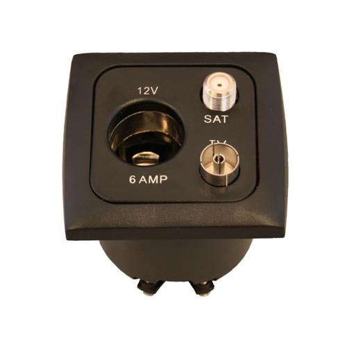 PRESA 12VAUTO+TV+SAT (PRESA 12V ACCEND.+TV 9,5+SAT) + CORNICE SENZA COPERCHIO + SCATOLA PROT. NERO