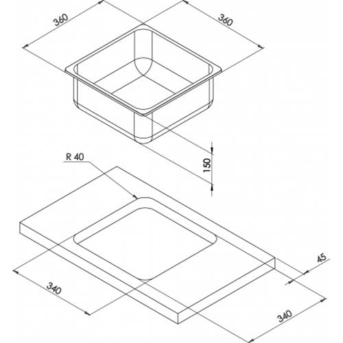 LAVELLO INOX QUADRATO 360X360