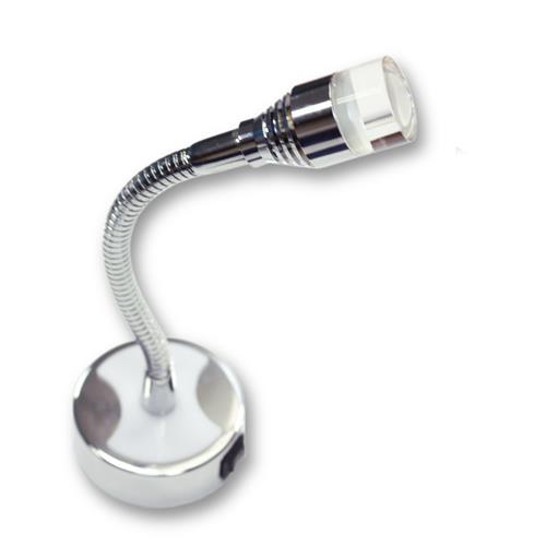 FARETTO 12V FLESSIBILE LED CROMO TESTA ACRILICO 1W CON PRESA USB E LUCE NOTTURNA BLU 