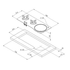 LAVELLO INOX CON PIANO DI COTTURA A GAS CON 2 FUOCHI 1000+1900W CRYSTAL PV1364
