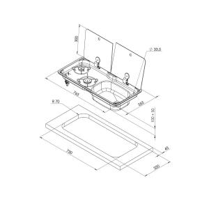 LAVELLO INOX CON PIANO DI COTTURA A GAS CON 2 FUOCHI FL1765 VASCA DX