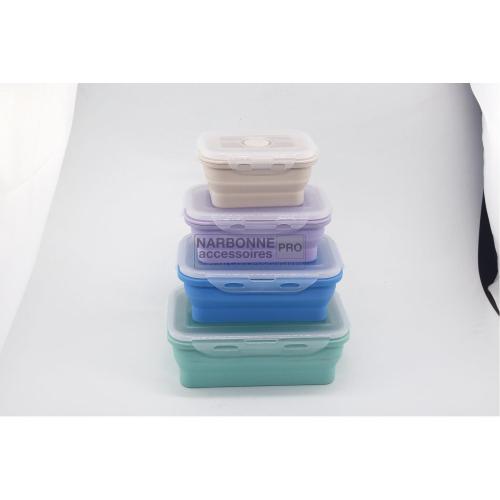 SET 4 CONTENITORI CON COPERCHIO PIEGHEVOLI IN PLASTICA E SILICONE
