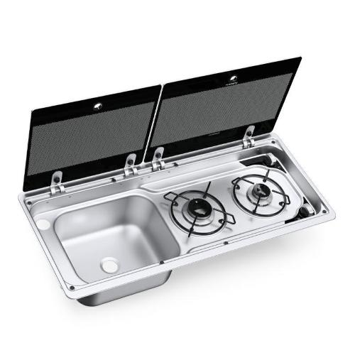 LAVELLO INOX CON PIANO DI COTTURA A GAS CON 2 FUOCHI MO 9722L 