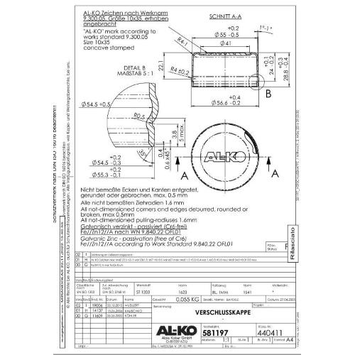 COPRIMOZZO/TAPPO PER MOZZO AL-KO FORO 55,5MM