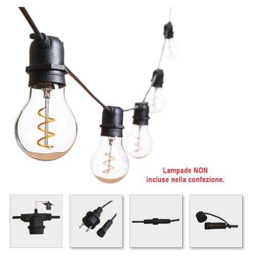 CATENA CON 10 PORTA LAMPADE NERA 11,5MT