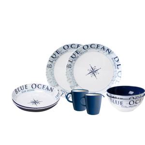 KIT PIATTI E ACCESSORI IN MELAMINA 2 PERSONE 8PZ BLUE OCEAN 0830143N.C8C