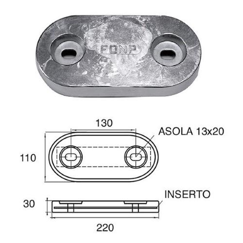 ANODO PER CARENE E SPECCHI DI POPPA FX-4 220X110X30MM