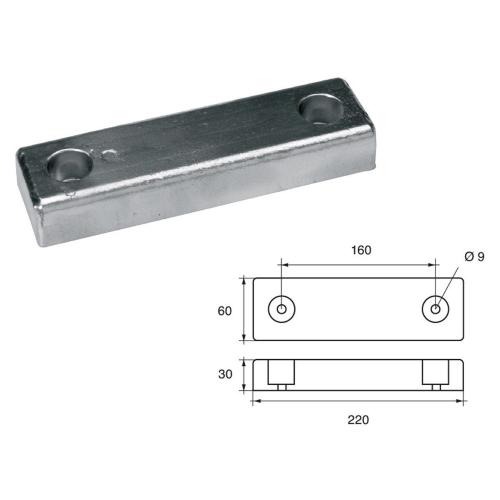 ANODO PER CARENE E SPECCHI DI POPPA RIVA FR-160 220X60X30MM