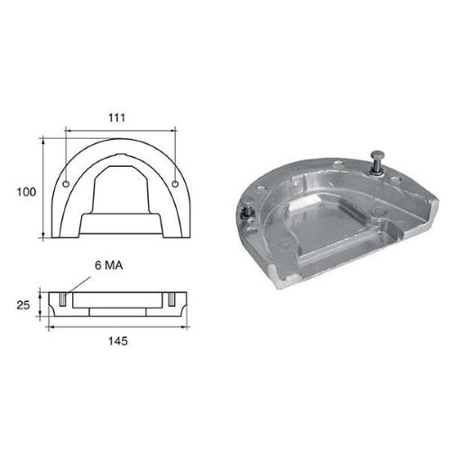 ANODO PER MOTORI JOHNSON/EVINRUDE/OMC FG7/C O.C.3853818 KING COBRA 145X100X25MM ALU