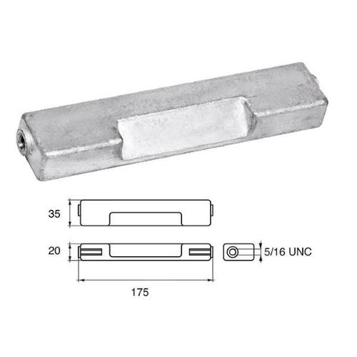 ANODO PER MOTORI JOHNSON/EVINRUDE/OMC F-OMC-H O.C.5007089 175X35X20MM ALU