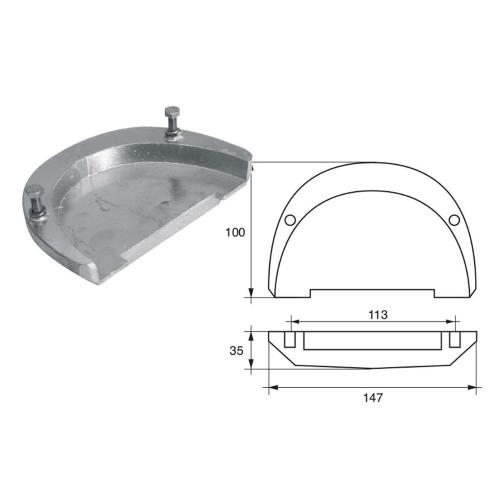 ANODO PER MOTORI VOLVO PENTA F-VSX-11 O.C.3855411 147X100X35MM ALU