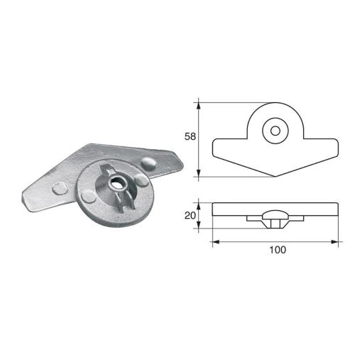 ANODO PER MOTORI YAMAHA MARINER FM-YA-22 O.C.6E8-45251-00 HP 9.9-15 100X58X20MM ZINCO