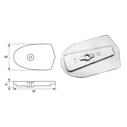 ANODO PER MOTORI YAMAHA MARINER FM-YA-18 O.C.6N0-65251-00 6C-6D-8C 95X60X12MM ZINCO