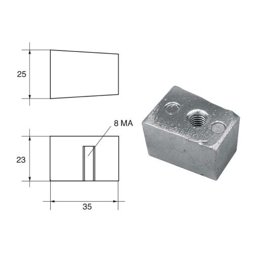 ANODO PER MOTORI YAMAHA MARINER F-YA-28 O.C.63D-45251-10 HP 40-50 2T 4T 35X25X23MM ALU