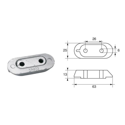 ANODO PER MOTORI YAMAHA MARINER F-YA-31 O.C.61W-45251-00 F25 4T TRIM 63X25X13MM ZINCO