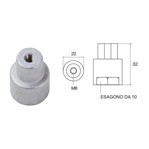 ANODO PER MOTORI YAMAHA MARINER O.C.68V-11325-02 22X32MM ZINCO