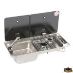 LAVELLO INOX CON PIANO DI COTTURA A GAS CON 2 FUOCHI FL1401 VASCA DX