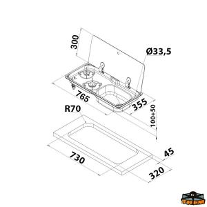 LAVELLO INOX CON PIANO DI COTTURA A GAS CON 2 FUOCHI FL1770 VASCA DX