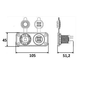 PRESA 12V AUTO + 1 PORTA USB + 1 PD/TIPE C FISS. A VITI BIANCA