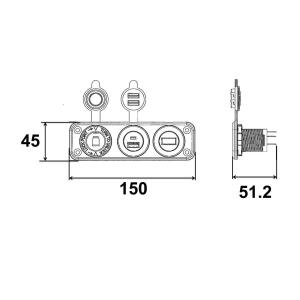 PRESA 12V AUTO + 1 PORTA USB + 1 PD/TIPE C + VOLTMETRO + AMPEROMETRO FISS. A VITI