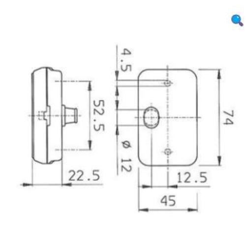 MODULO DI INGOMBRO LATERALE A INCANDESCENZA 74X22,5X45 MM
